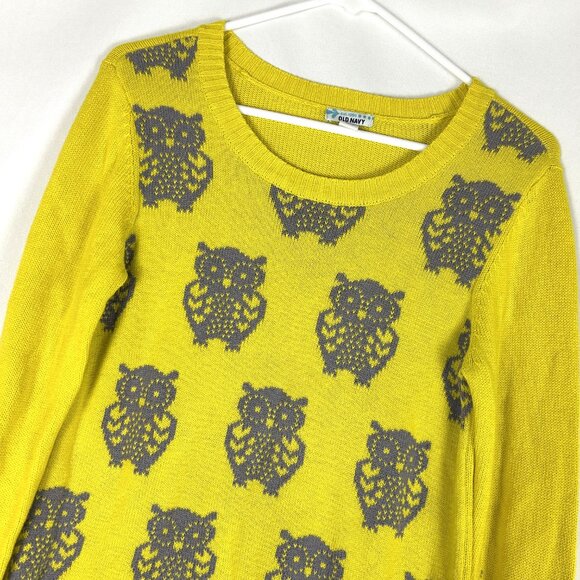 Old Navy 2013 Owl Sweater Animal Print XL Yellow Cotton - Picture 2 of 5